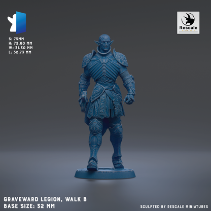 a figurine of a warrior standing in a fighting stance, wearing a blue armor and helmet. The figurine is of a base size of 22mm.