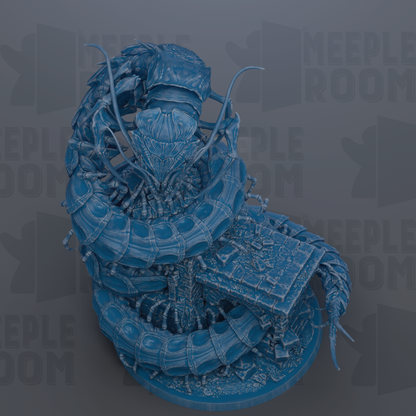 A detailed 3D rendering of a blue, metallic creature resembling a snake or cobra, with intricate patterns and textures.