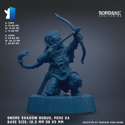 The image is a 3D rendering of a gnome-like character holding a bow and arrow, standing on a base. The base size is 12.5 mm or 25 mm, depending on the perspective. The image does not contain any text, and the focus is on the pose and the character's features.
