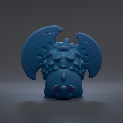 A blue, three-dimensional toy or figurine with a unique, abstract design.