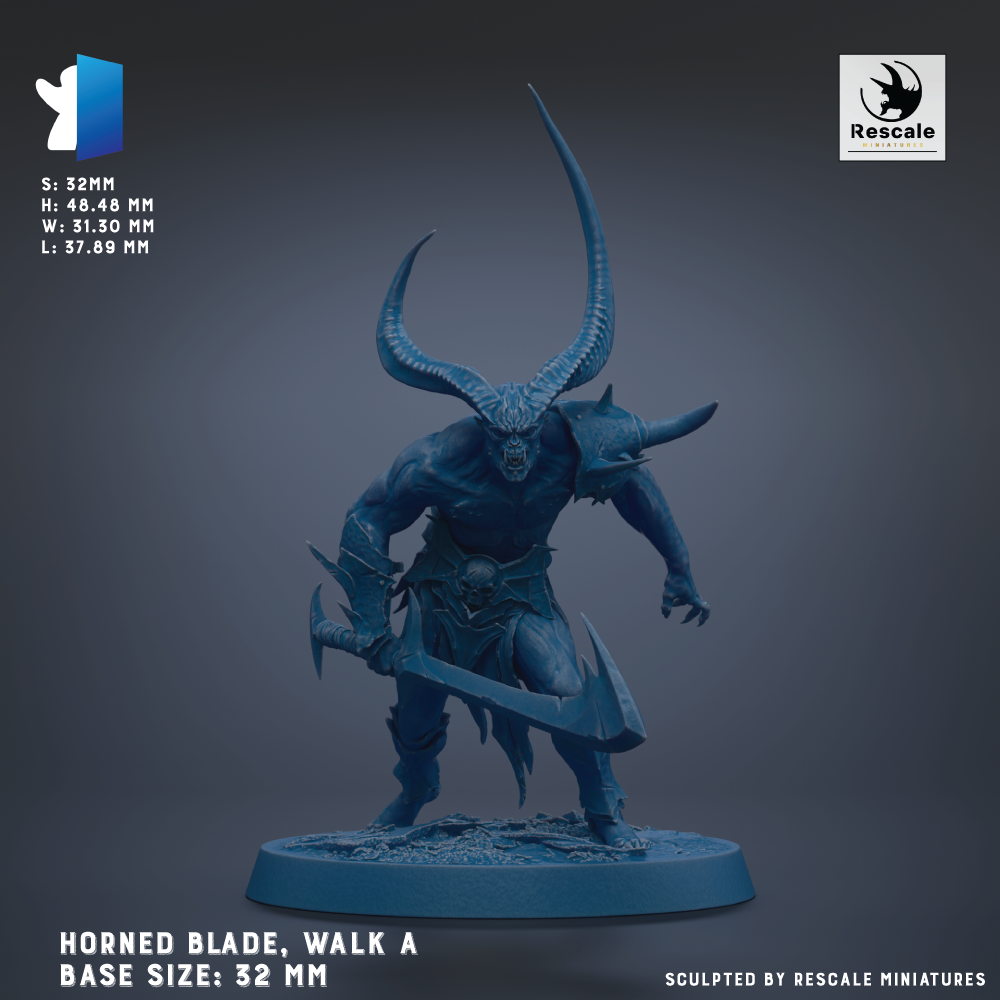 a horned blade, a base size of 32 mm, and a base size of 18 mm.