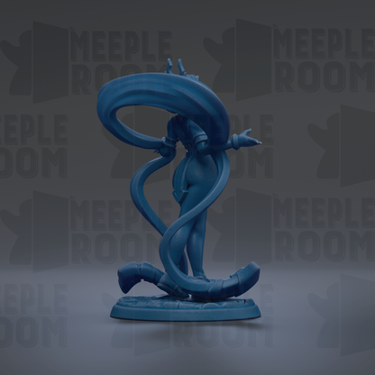 A blue figurine with a large, curled tail stands on a base against a dark background with repeated "MEUPLE ROOM" text.
