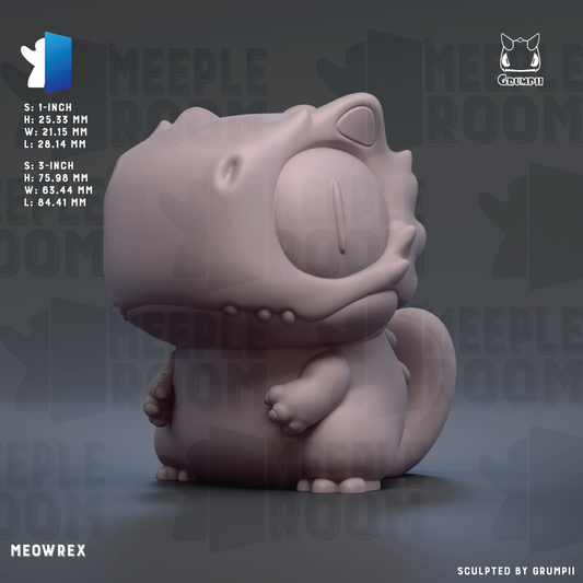 A 3D rendering of a meowrex figurine, a character from the video game series "Meeo Rex". The figurine is a small, cartoon-like creature with a large head and a long tail. The image is described as a "3D rendering" and "meowrex", indicating that it is a digital representation of the character. The image does not contain any text, and the focus is on the visual representation of the meowrex character.