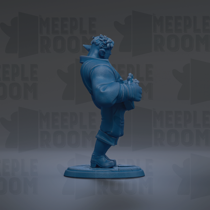 A blue figurine of a person standing on a base, with the text "MEUPLE ROOM" repeated in the background.