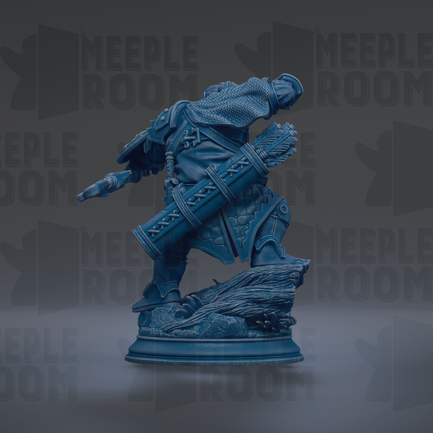 A blue statue of a warrior figure, possibly a dwarf or gnome, standing on a pedestal and holding a weapon.