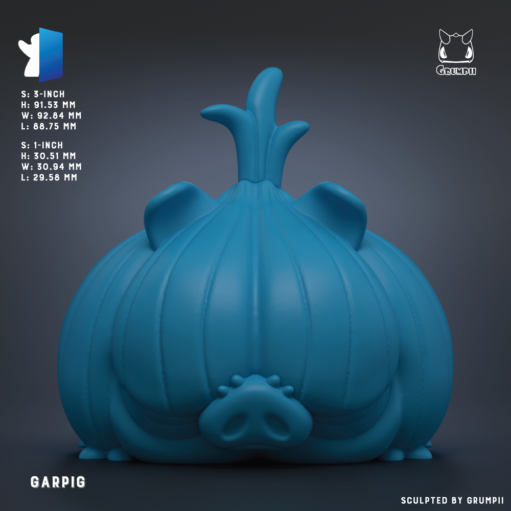 A 3D rendering of a blue piggy bank with a large bulbous shape and a pointed top.