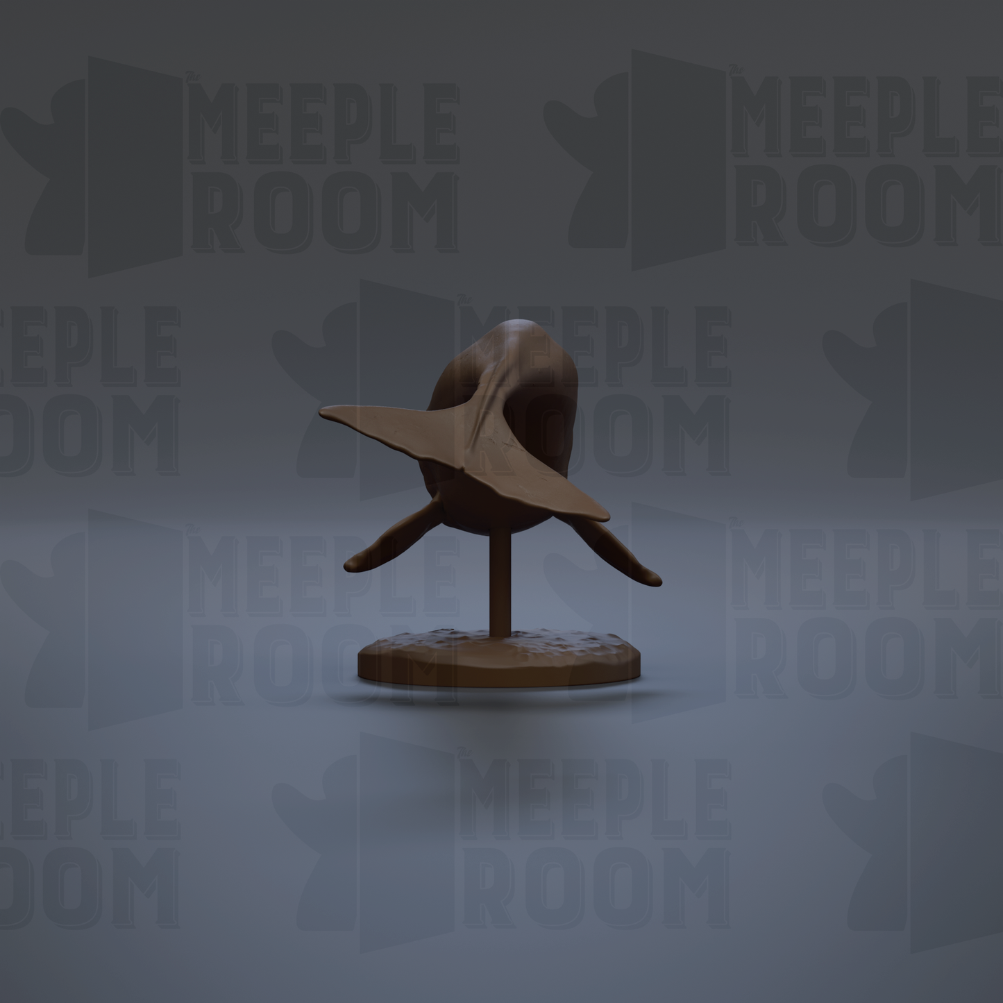 a 3D rendering of a whale sculpture, with the text "MEUPLE ROOM" repeated in the background.