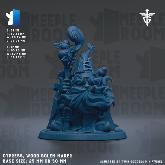 The image is a detailed 3D rendering of a blue ceramic figurine, likely a wood golem maker, with various intricate designs and textures. The figurine appears to be a sculpted piece, possibly made of wood, and is displayed against a dark background. The image does not contain any text, and the focus is on the sculpture itself.