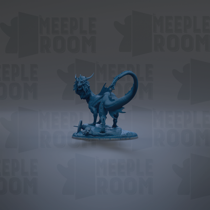 A blue dragon figurine is displayed against a gray background with repeated "MEIPLLE ROOM" text.