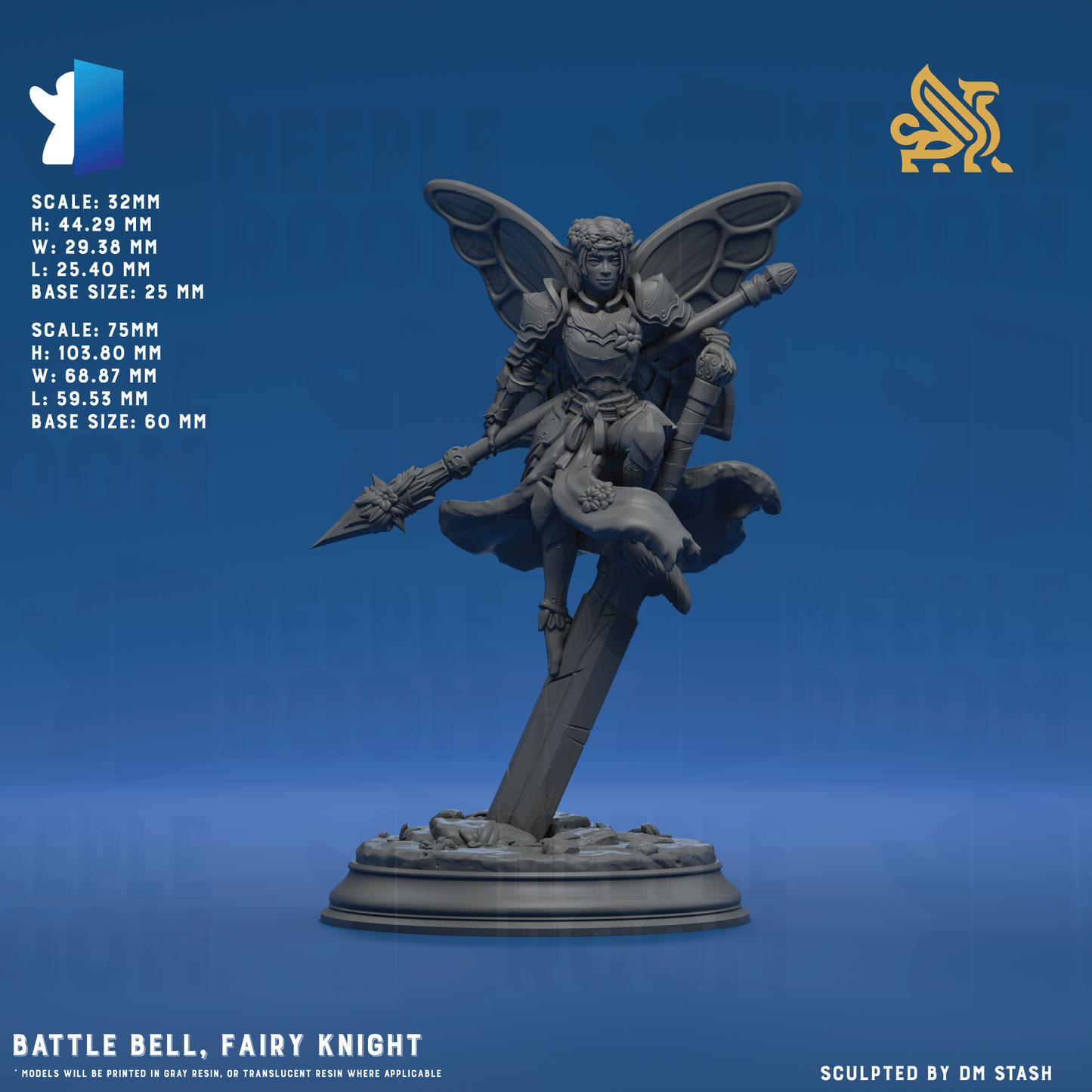 Battle Bell, Fairy Knight by DM Stash | Miniature | TTRPG | Unpainted | Print on Demand