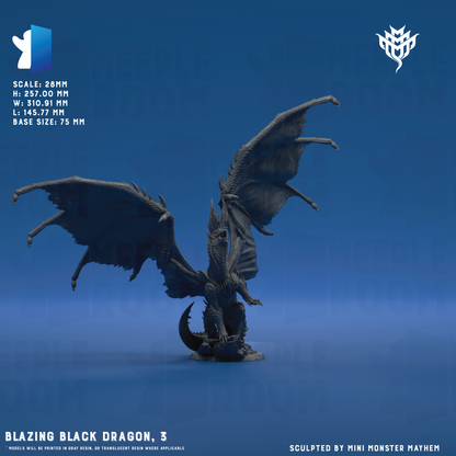 Blazing Black Dragon by Mini Monster Mayhem | Miniature | TTRPG | Unpainted | Print on Demand