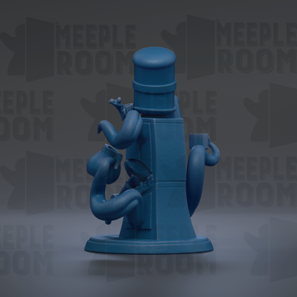 A blue, abstract sculpture with a unique, organic shape and a textured surface.