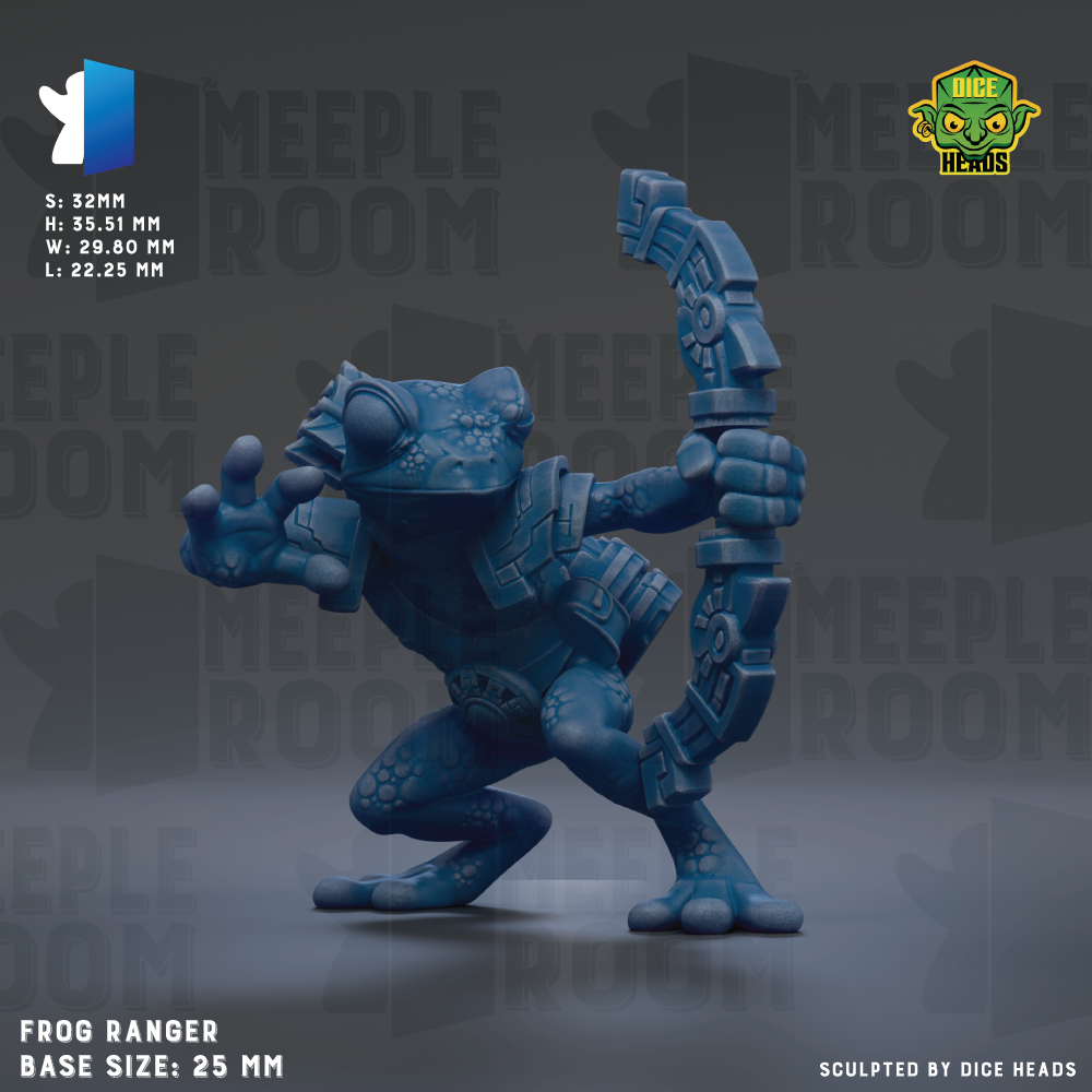 A 3D printed frog-like creature with a bow and arrow, designed as a fantasy character.