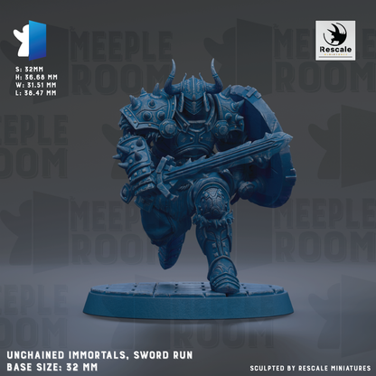a detailed 3D model of a warrior figure, including a sword and shield, standing on a base. The warrior is depicted in a fighting stance, ready for battle. The image is a 3D rendering of a miniature figurine, likely used for tabletop or tabletop gaming purposes.