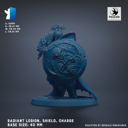 a detailed model of a radiant legion, shield, and charge, with a base size of 40 mm.