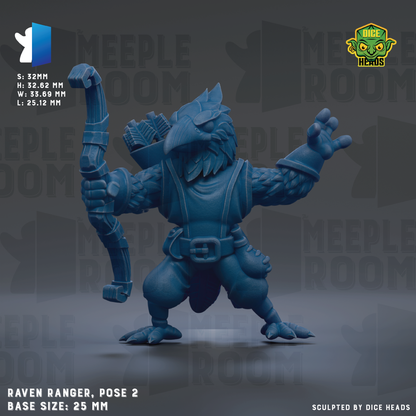 A 3D rendering of a blue bird-like creature with wings and a bow, standing on one leg and holding a bow in its other hand. The creature appears to be a character from a fantasy or adventure game.