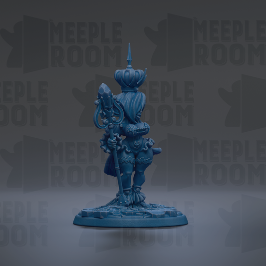 A blue figurine of a person standing on a base, with the text "MEUPLE ROOM" repeated in the background.