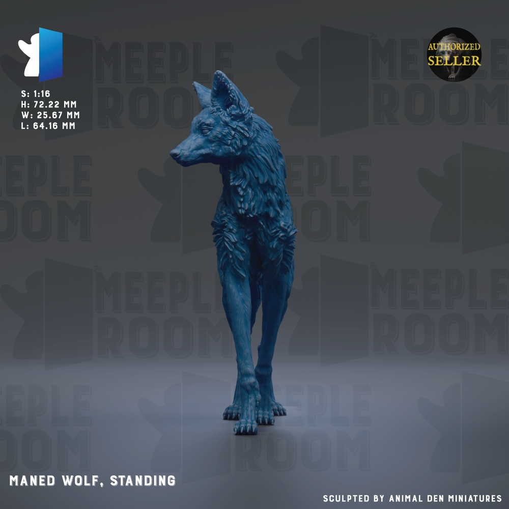 a blue wolf statue standing on a gray background.