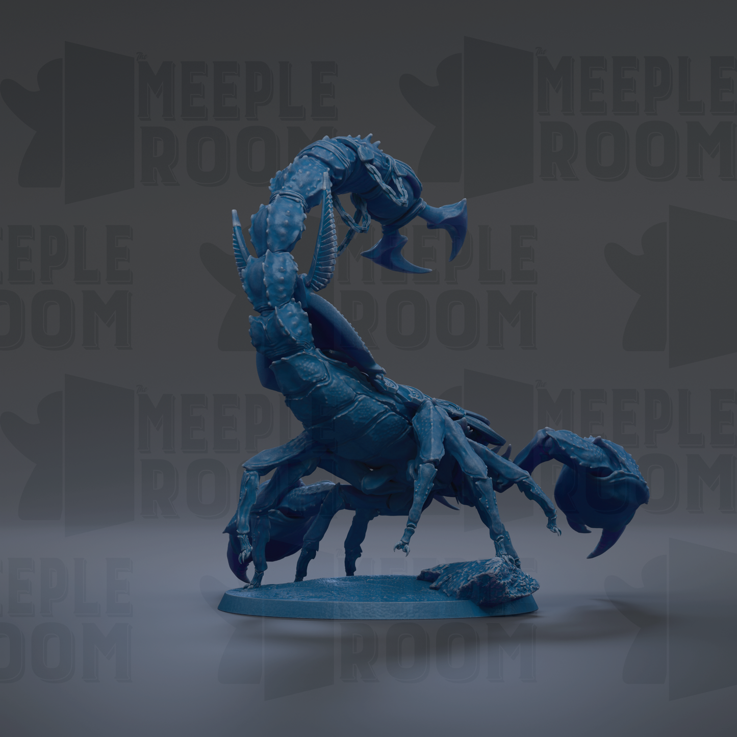 A blue, clawed creature resembling a scorpion or spider is depicted in the image.