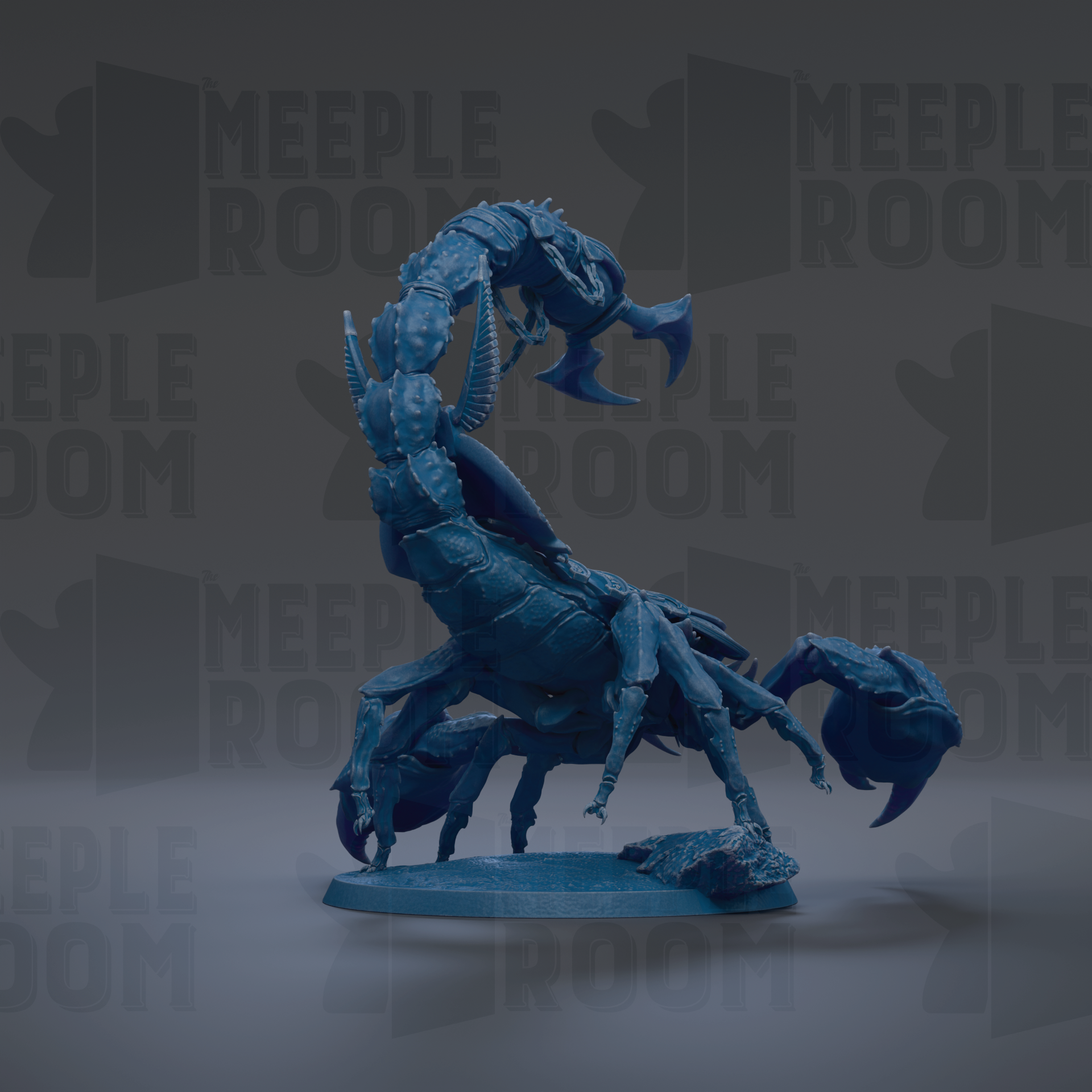 A blue, clawed creature resembling a scorpion or spider is depicted in the image.