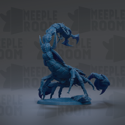 A blue, clawed creature resembling a scorpion or spider is depicted in the image.