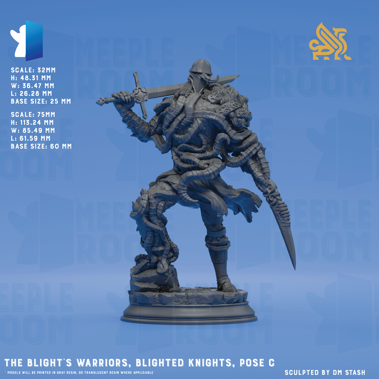 The Blight's Warriors, Blighted Knights by DM Stash | Miniature | TTRPG | Unpainted | Print on Demand