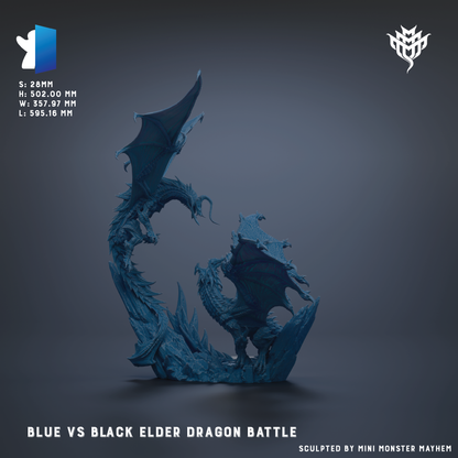 a blue dragon-like creature with a black body, standing on a dark surface.