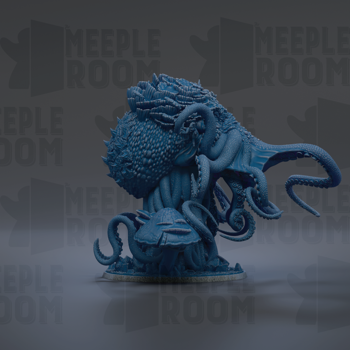 A large, detailed, and intricate blue creature resembling a squid or octopus, with multiple tentacles and a complex, textured appearance.