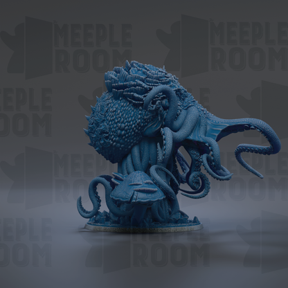 A large, detailed, and intricate blue creature resembling a squid or octopus, with multiple tentacles and a complex, textured appearance.
