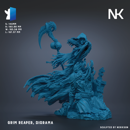 The image is a 3D rendering of a dark blue, fantastical creature resembling a gargoyle or gargoyle-like figure. The creature has a long, flowing cape and is holding a large, ornate weapon in its hands. The creature is set against a dark background, which emphasizes its dark and mysterious appearance. The image does not contain any text or other discernible objects, and the creature is the sole focus of the image.