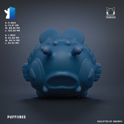 A 3D rendering of a blue, fish-like object with a large head and fins, resembling a pufferfish or similar aquatic creature.