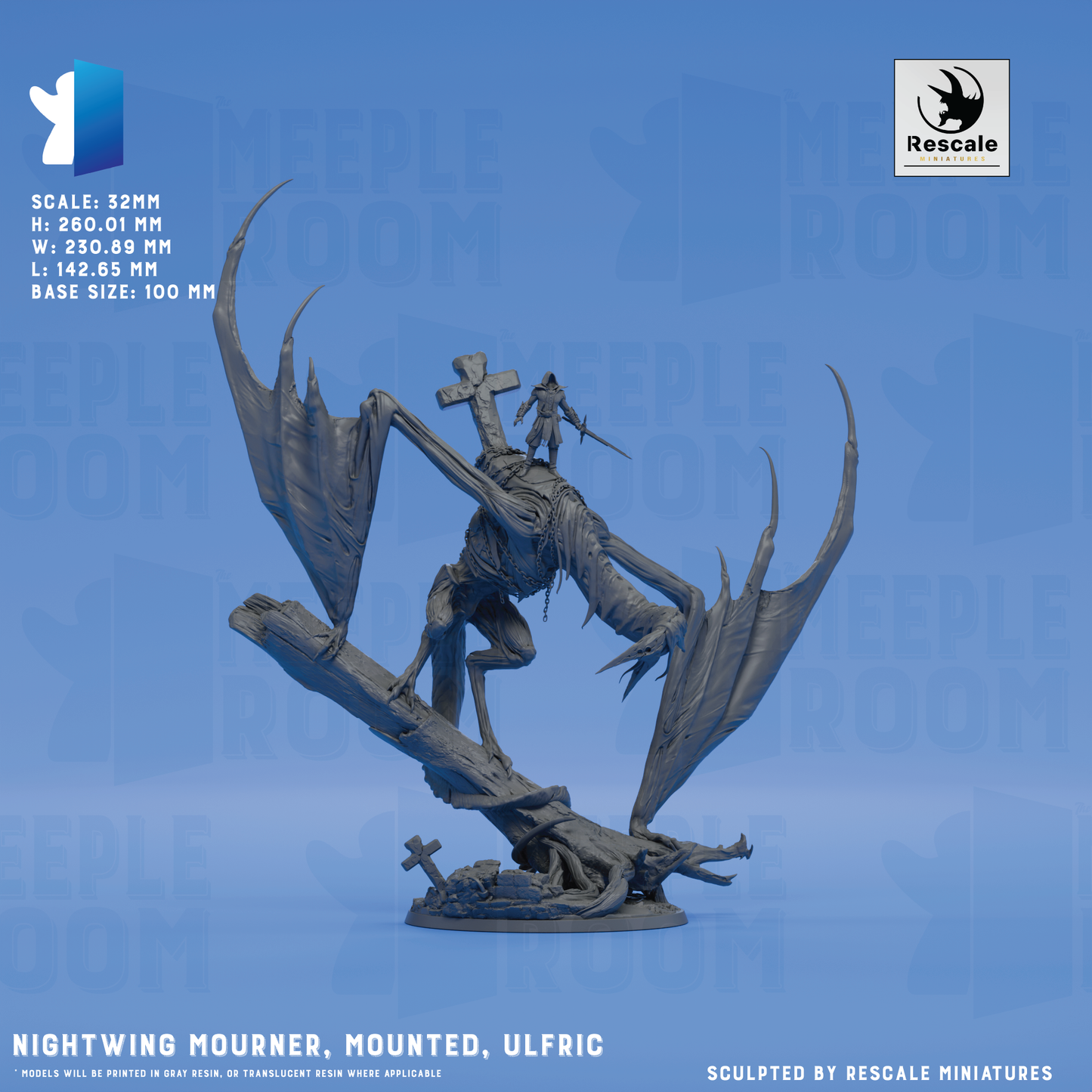 Nightwing Mourner, Mounted by Rescale Miniatures | Miniature | TTRPG | Unpainted | Print on Demand