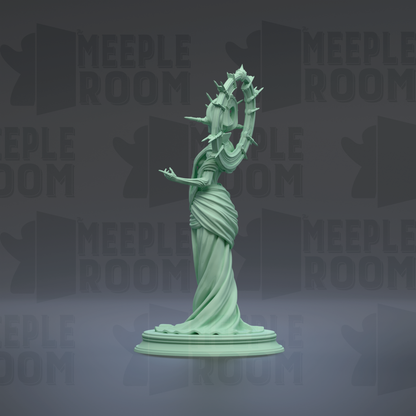 A statue of the Statue of Liberty, a famous American landmark, is displayed against a dark background with repeated text.