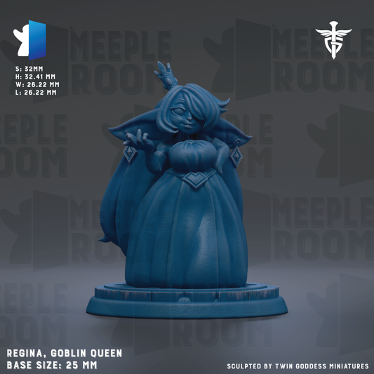 A figurine of a blue-colored female character, resembling a female deity or queen, is displayed against a dark background.