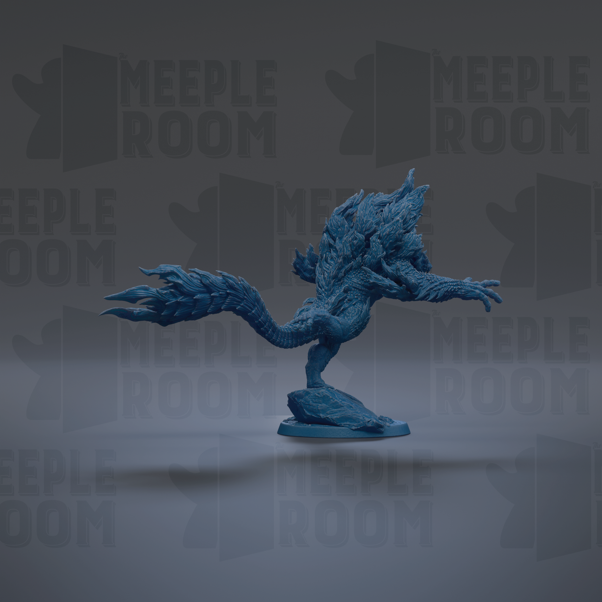 A blue, fantastical creature resembling a dragon or serpent is depicted in the image.