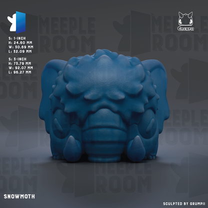The image is a 3D rendering of a blue snowmoth figurine.