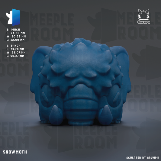 The image is a 3D rendering of a blue snowmoth figurine.
