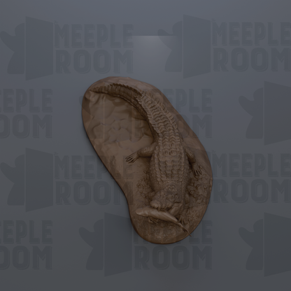 a 3D rendering of a crocodile or alligator, which is the central focus of the image.