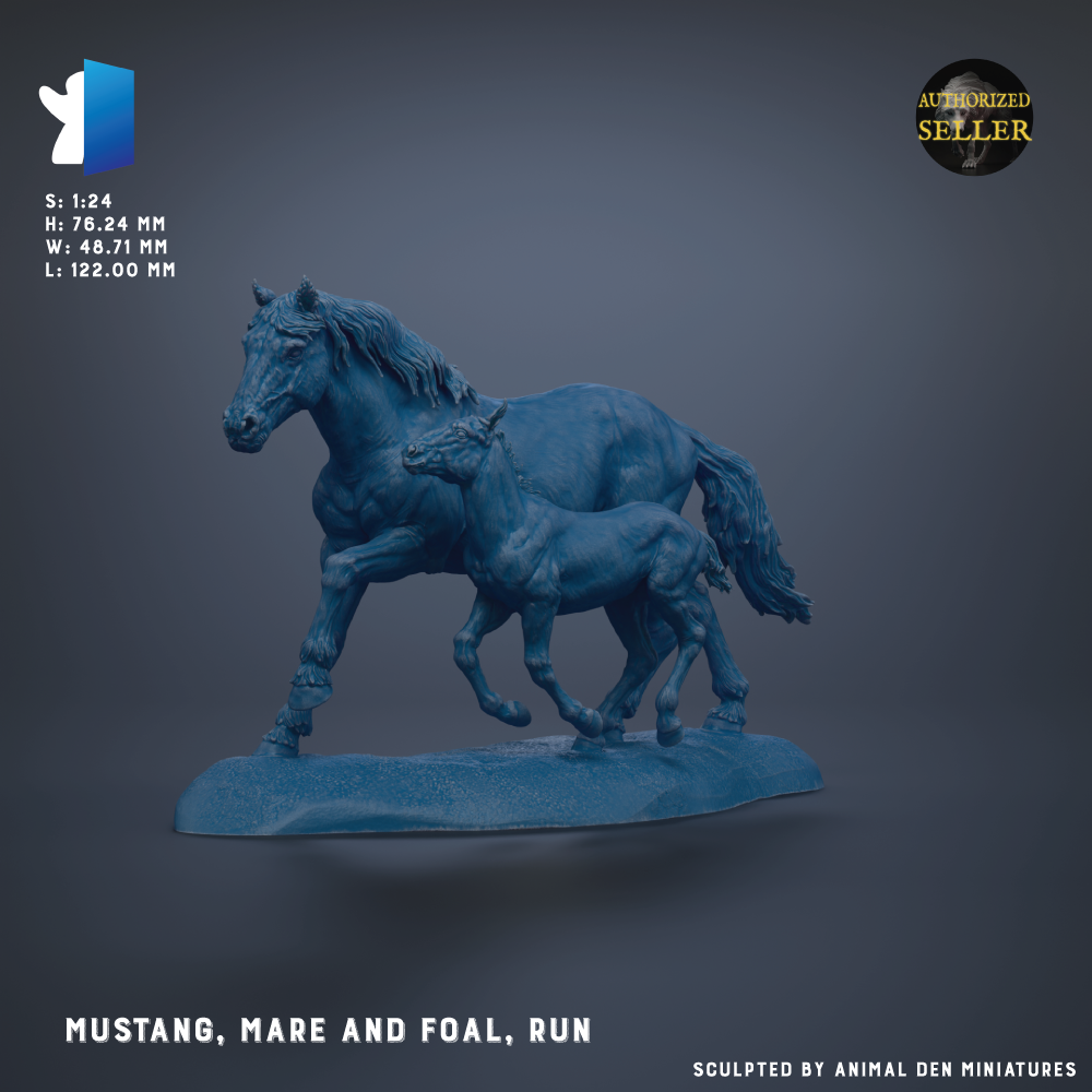 a blue statue of a horse and a foal running together.