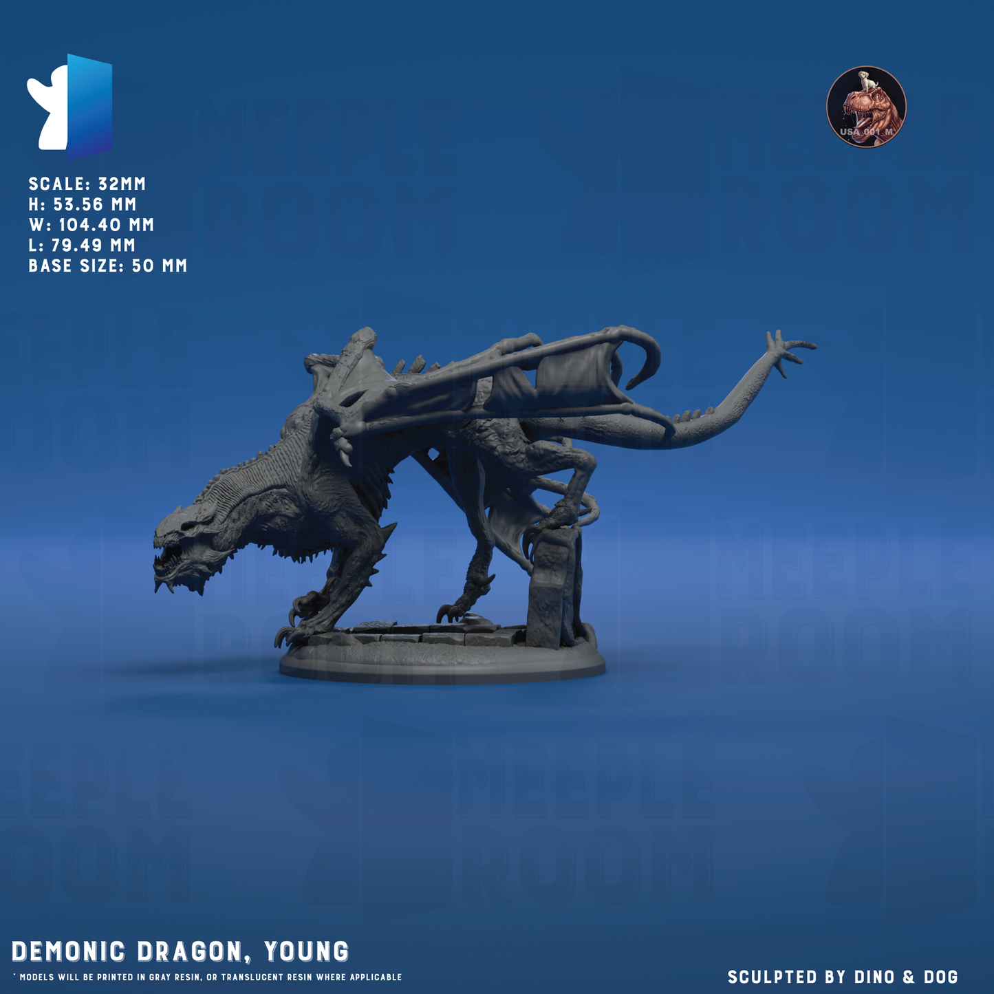 Demonic Dragon by Dino & Dog | Miniature | TTRPG | Unpainted | Print on Demand