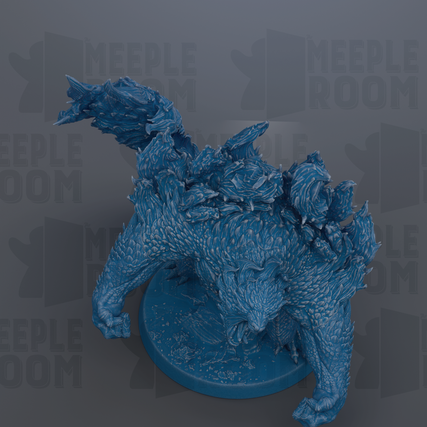 A blue, 3D-rendered figurine of a fantastical creature, possibly a mythical or magical being, is shown in the image.