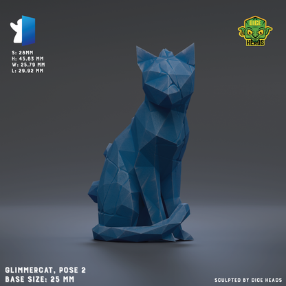 A 3D model of a blue cat-shaped object, likely a digital sculpture or model, with dimensions provided.