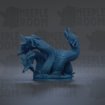 A 3D rendering of a blue, fantastical creature resembling a dragon or serpent, with intricate scales and a fierce expression.