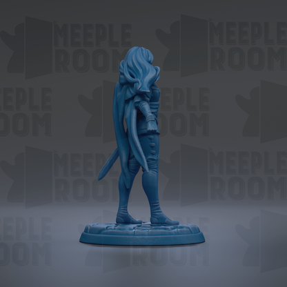 A blue figurine of a person standing on a base, with the text "MEIPLLE ROOM" repeated in the background.