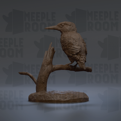 A 3D rendering of a bird perched on a branch, with the text "MEUPLE ROOM" visible in the background.