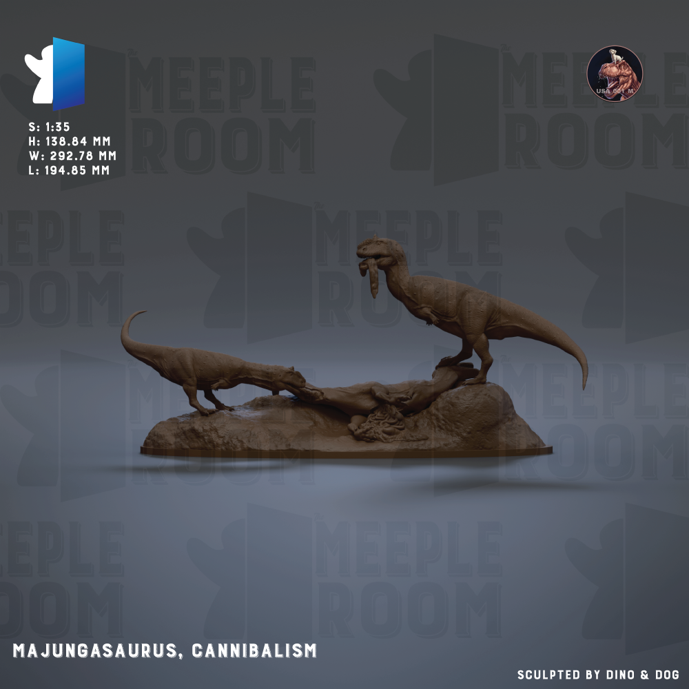 a statue of two dinosaurs on a rock