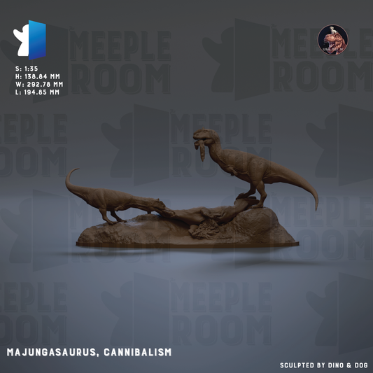a statue of two dinosaurs on a rock