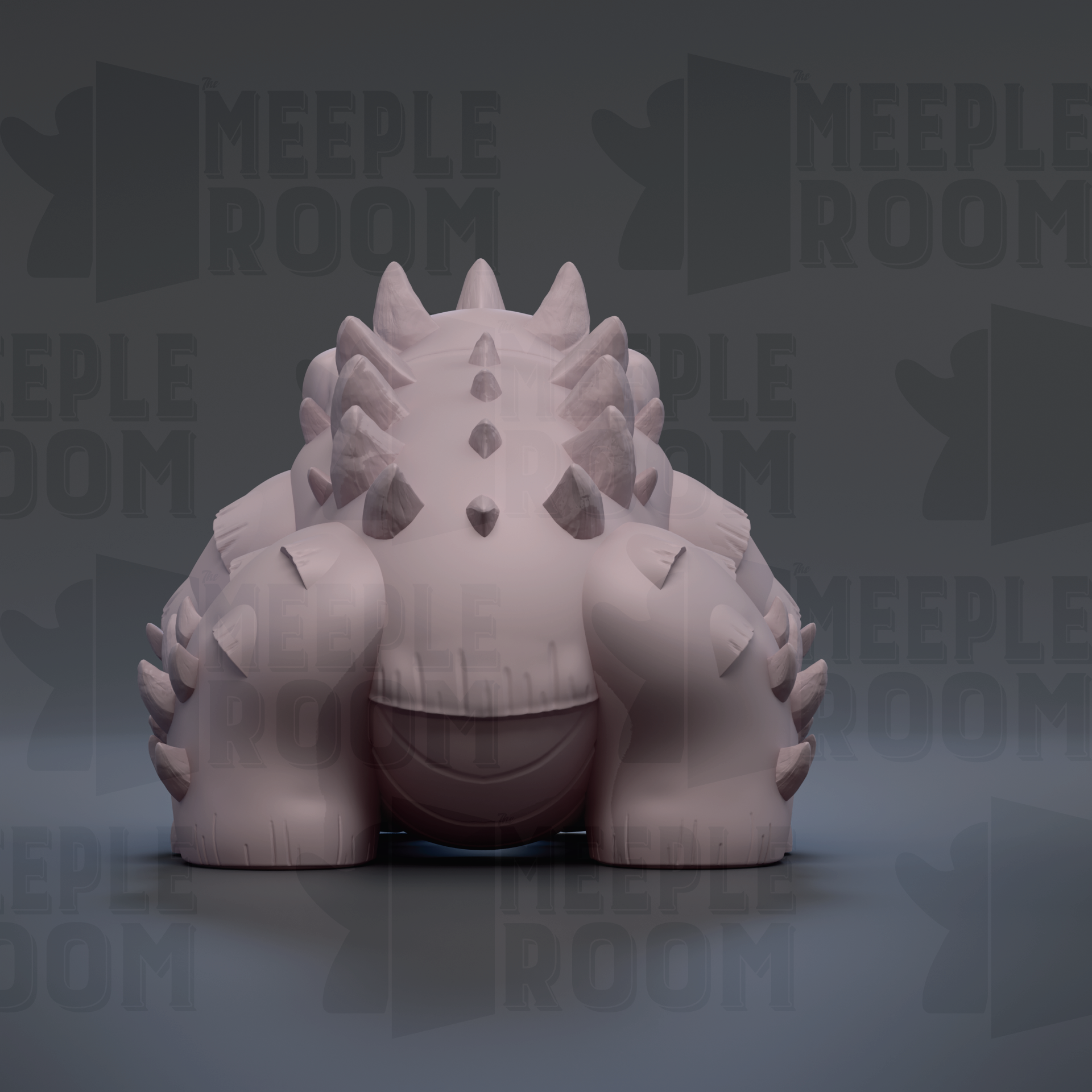 A 3D rendering of a large, spiky, and textured object resembling a monster or a dragon-like creature.