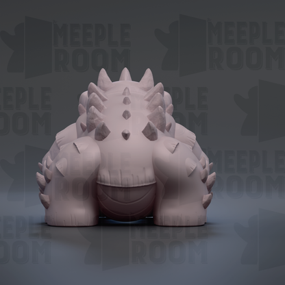 A 3D rendering of a large, spiky, and textured object resembling a monster or a dragon-like creature.