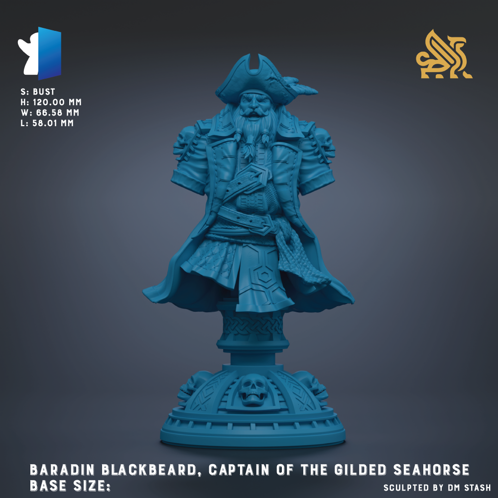 a blue plastic statue of a man with a beard